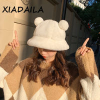 [hot]Fashion Autumn Winter Leopard Fur Bucket Hat Bear Ear Ball Plush Fisherman Hat Soft Warm Thick Basin Hat Protection Bucket Hats