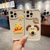 เคสป้องกันเลนส์เนื้อด้านนิ่มสำหรับ IPhone 11 12 13 14 15 Pro เคส3D Winnie ช้อนส้อมมีดหมีพูห์หมีเคสโทรศัพท์ซิลิโคนเคสโทรศัพท์กันกระแทก