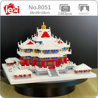 Lezi 8051 World Architecture Snow Imperial Palace Turret Tower DIY Mini Diamond Blocks อิฐของเล่นสำหรับเด็กไม่มีกล่อง
