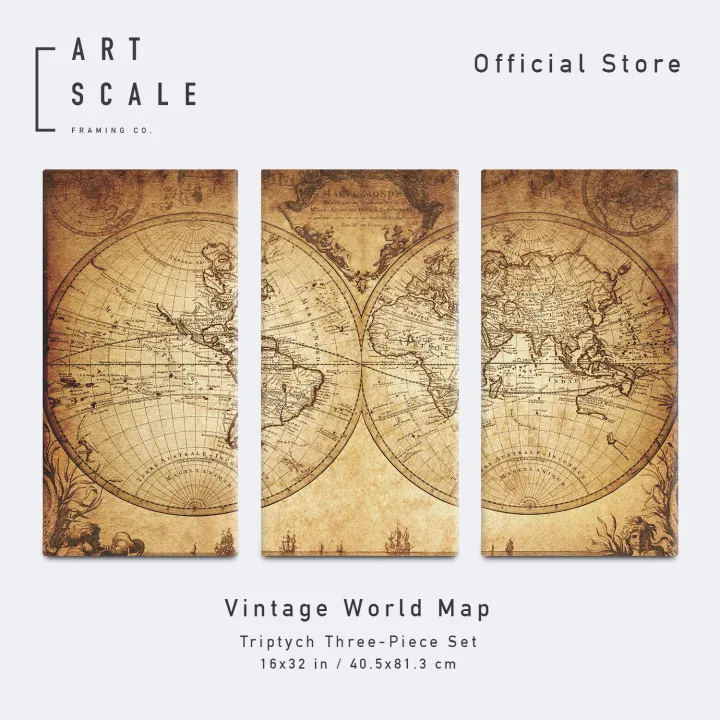 Triptych ThreePiece Set Canvas 16X32 Vintage World Map Lazada PH