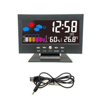 1Set Lcd Color Screen Digital Snooze Alarm Clock Temperature Humidity Time Date Display Clock Home Plastic