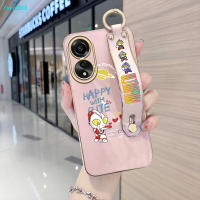 สำหรับ OPPO A78 4G (พร้อมสายรัดข้อมือ) ขอบสี่เหลี่ยมนิ่มลายการ์ตูน (หมีมิกกี้มินนี่ปิกาจู) เคสชุบเคลือบเคสโทรศัพท์เคสโทรศัพท์สุดหรูดิสนีย์