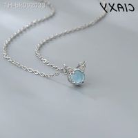 ■☽✕ CIAXY Silver Color Cute Cat Pendant Necklaces for Women Animal Style Clavicle Chain Choker Blue Crystal Jewelry Gift