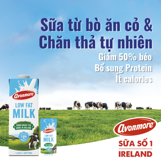 Sữa tươi ít béo tiệt trùng không đường avonmore uht low fat milk 1l giàu - ảnh sản phẩm 3
