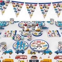 【JIU YU】∋  Descartável Tableware Set for Birthday Party Decorações Cake Decor Caminhões de Construção Carros de Engenharia Placa Palha Chapéu Crianças