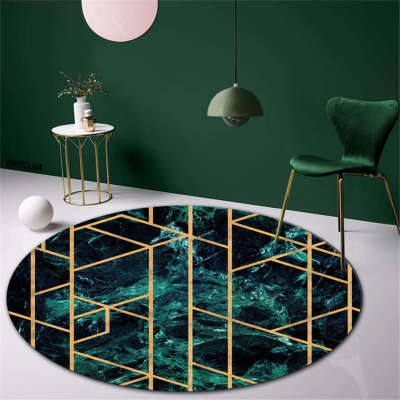 Green Marble Round Floor Carpet Luxury Emerald Rug Coffee Table Rug Anti-slip Chair Mats Bedroom Washable Hall Carpet