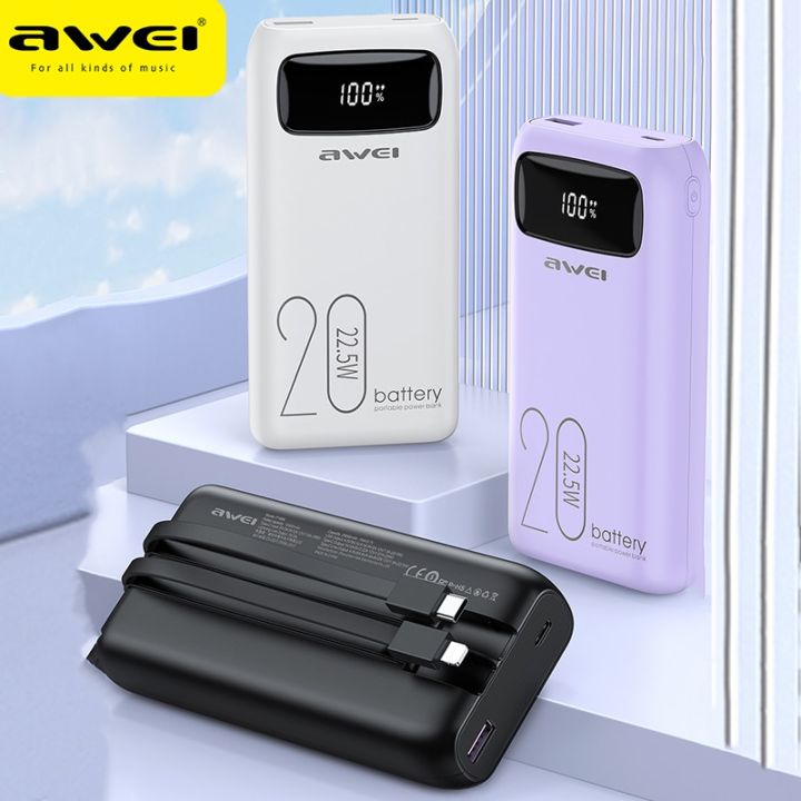 Awei P169K 20000Mah Powerbank 22.5W Fast Charger Built In Type C Cable ...