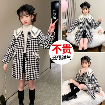 [COD] 2023 new girls woolen coat mid-length foreign style autumn clothes childrens middle-aged and big winter thickened