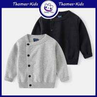 [THOMAS Kids] เสื้อคาร์ดิแกนกันหนาว ผ้าถัก แบบบาง สีพื้น แฟชั่นสําหรับเด็กผู้ชาย อายุ 1-8 ปี ขายส่ง