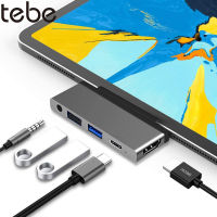 2021tebe USB C Hub for iPad ProAir 4 2018 2020 5 IN 1 Type-c Hub Adapter with 4K HDMI 3.5mm Headphones Jack PD 2*USB Splitter