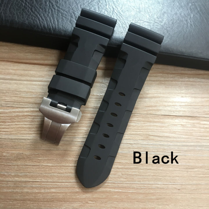 24-26mm-black-orange-blue-red-gray-green-silicone-rubber-whatchband-for-pam-radiomir-watch-strap-butterfly-buckle-with-engraving