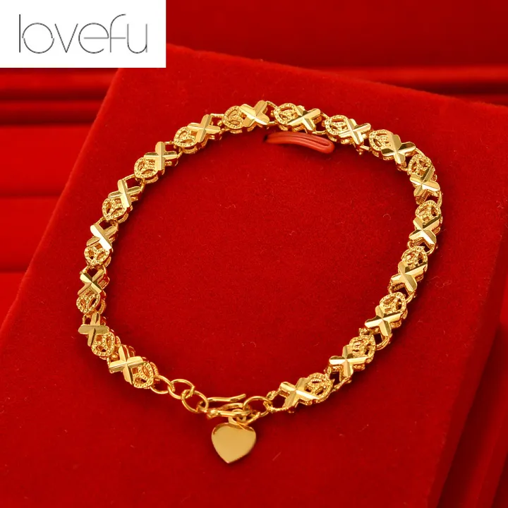 18k saudi Gold Legit pawnable woman clover fourleaf clover heartshaped bracelet pure gold