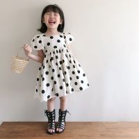 Summer Toddler Dresses Children Baby Girl Clothes Square Collar Puff Sleeves Short-sleeved Polka Dot Print Princess Dress  by Hs2023