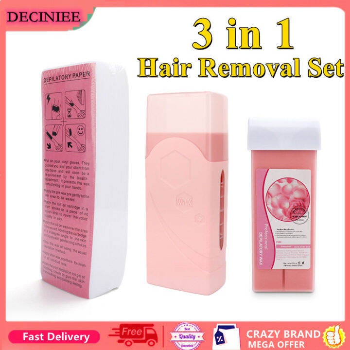 DECINIEE 3 In 1 Roller Depilatory Hair Removal Waxing Kit Wax Heater