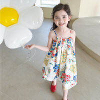 Girls Summer Holiday style floral sleeveless sling dress with hair band Baby girl beach cool dresses