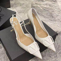 Valentinoˉ2023 New Pointed V-Button Womens Lacquer Leather Slim High Heel Sandals (with Shoe Box)