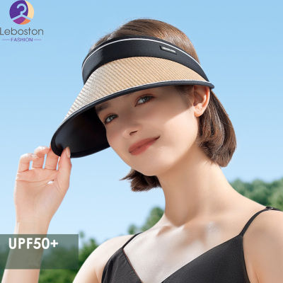 Leboston หมวกฟางผู้หญิงไฟบริมไลท์ใหญ่ระบายอากาศได้ดีหมวกกันแดดสำหรับปาร์ตี้ชายหาดกลางแจ้ง