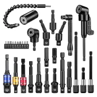 32Pcs Drill Bit Extension Set 1/4, 3/8, 1/2 Inch Hex Adapter Socket Bendable Magnetic Extender Drill Bit Extension