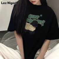 Laz Nigori เสื้อยืดสีดำแขนแขนสั้นคอกลมหญิง M-3XL เสื้อคอตตอน