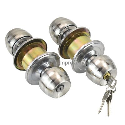 ▨♘❉ Round Door Handle Door Knobs Lock Stainless Steel Entrance Passage Door Lock with Key for Bedroom Living Room Bathroom