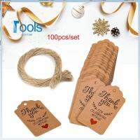 TOOLS 421STORE 100pcs(with 20m rope) DIY ป้ายชื่อสวน กลม งานฝีมือ สุขสันต์วันคริสต์มาส ป้ายขอบคุณ แท็กกระดาษคราฟท์ แฮงค์แท็ก