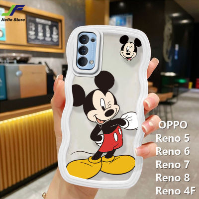 เคสโทรศัพท์การ์ตูน Mickey Mouse JieFie สำหรับ OPPO Reno 4F / Reno 5 / Reno 6 / Reno 7 / Reno 8แฟชั่นน่ารัก Minnie Mickey เคสคู่ฝ้าโปร่งแสง TPU นุ่มฝาครอบโทรศัพท์ขอบคลื่น