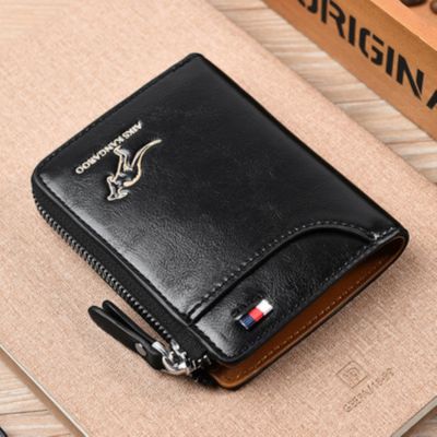 （Layor wallet）  RFID ปิดกั้นธุรกิจวินเทจจิงโจ้ผู้ถือบัตรเครดิตกรณีป้องกันการโจรกรรมคลัทช์สั้นผู้ชาย39; S กระเป๋าสตางค์หนังความจุขนาดใหญ่