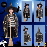 VG0P255 Children Performance Stars Hats Cosplay Witch Clothes Cloak Hat Sets Children Performance Costumes Cosplay Cloak Show Costumes Halloween Cloak