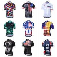 USA cycling jersey Mens Bike jerseys Short sleeve summer Pro Road MTB Maillot Ciclismo Bicycle Tops T-shirts Breathable White