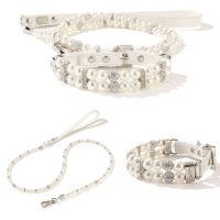 2020 New Luxury Pearls Pet Collar Leash Set Walking Jogging Outdoor Necklace Beads Collars Rope for Dog Cat Collar Chain Leash