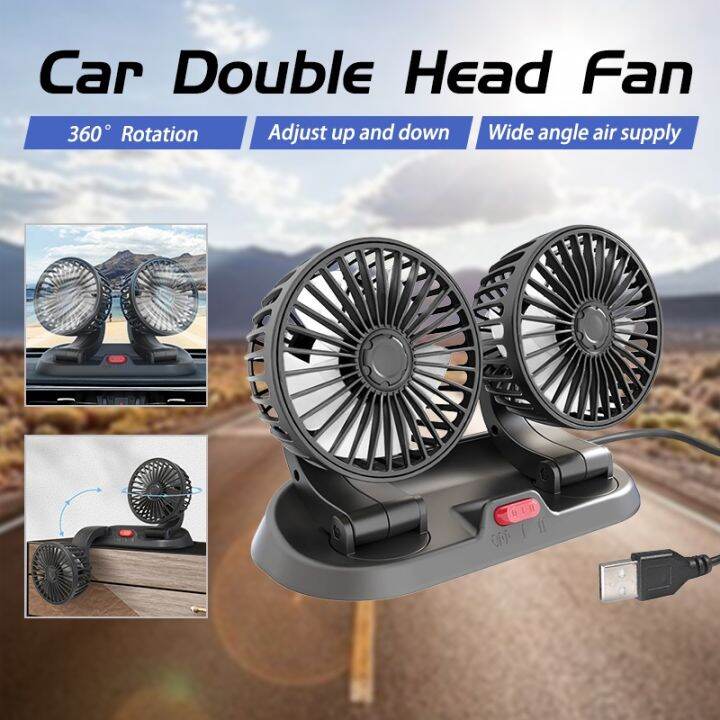 Universal Car USB Dual Head Fan 5V/12V/24V Air Conditioning Double ...