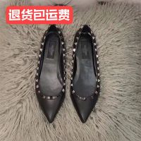 2023 valentinoˉFlat shoes, toe wrap, fashionable sandals for women, pointed genuine leather rivets, patent leather, versatile single shoes for women