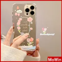 iPhone Case Acrylic HD Mirror Airbag Shockproof Protection Camera Cute Pink Tulip Flowers Compatible For iPhone 11 iPhone 13 Pro Max iPhone 12 Pro Max iPhone 7 Plus iPhone xr