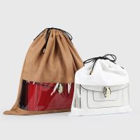 Handbag Suede Dust Cover Fabric Drawstring with PE Film Transparent Window Luxury Tote Wallet Protector