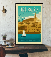 World City Tour ภาพวาดผ้าใบ-Vintage กรุงเทพฯ &amp; Tel Aviv ทิวทัศน์โปสเตอร์สำหรับประดับห้อง1007