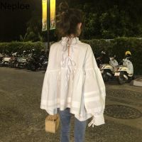 Neploe Spring New Ladies Tops Puff Sleeve Loose Cute Vintage Top Bow Women Blouses Shirts Japanese-style Women Blouse 1A516