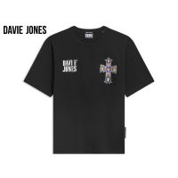 DAVIE JONES เสื้อยืดโอเวอร์ไซส์ พิมพ์ลาย สีดำ Graphic Print T-Shirt in black WA0122BK