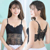 Butterfly Beauty Back Women Bralette Elegant Lace Breathable Hollow Push Up Tube Tops หญิงสายฟรี Bra Camisole