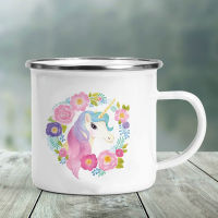 Cute Unicorn Print Creative Enamel Coffee Tea Cups Drinks Dessert Breakfast Milk Cup Kawaii Mugs Handle Mug Drinkware Best Gifts