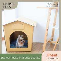 KAFBO Eco Pet House with GREY BED PAD ฟรี! สติ๊กเกอร์ลายแมวและสุนัข บ้านสุนัข บ้านแมว ของเล่นสุนัข ของเล่นแมว ที่นอนสุนัข ที่นอนแมว กล่องแมวบ้านกล่อง