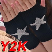 Punk Y2K Star ถักถุงมือขนสัตว์แฟชั่นผู้ชายผู้หญิง Pentagram Half Finger Warm Soft Mitten Five Pointed Star Fingerless ถุงมือ
