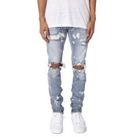 【YD】 Mens Ripped Paint Distressed Fly Leg Hip Hop Street Denim Jeans