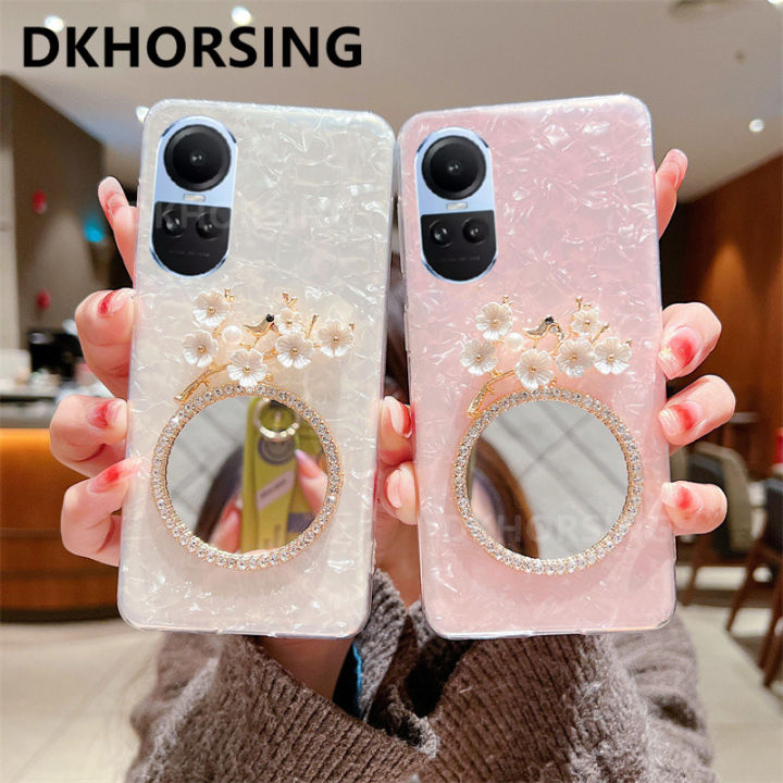 dkhorsing-กระจกแต่งหน้า-oppo-reno-10-reno10-pro-reno10-pro-เพชรลายดอกไม้เคสโทรศัพท์นิ่มมีกากเพชร-oppo-reno-10-5g-ฝาครอบ2023-reno-10pro-plus