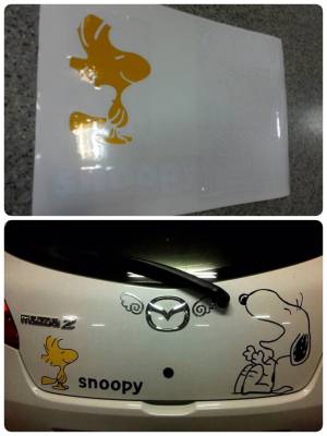 สติ๊กเกอร์งานตัดคอม รูป snoopy ติดรถ แต่งรถ แต่งบ้าน ติดบ้าน Woodstock สุนัข หมา นก sticker น่ารัก การ์ตูน cartoon สวย งานดี หายาก ติดท้ายรถ ติดข้างรถ