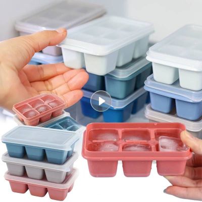6 Holes Tray With Lid Ice Cream Mold Ice Bucket Maker Cooler Wine Whiskey Chocolate Freezer Kitchen Ice Cream Tools Ice Maker Ice Cream Moulds