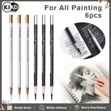 6Pcs White Charcoal Pencil Drawing Set Soft & Medium Sketching