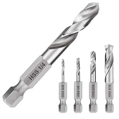 5Piece 1/4 Hex Shank Drill Bit Set Right Angle Drill Bit Set for Metal M2 Short Length Drill Bit Steel for Quick Change Chuck