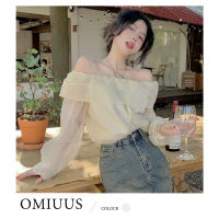 OMIUUS เสื้อเปิดไหล่เปิดไหล่สไตล์เกาหลีใหม่สำหรับฤดูร้อน2023แฟชั่นของผู้หญิงแบบอ่อนโยนหลวมบางบริสุทธิ์เสื้อแขนยาว