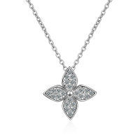 100 925 Sterling Silver Trendy Lucky Flower Shine Cubic Zirconia Ladies Pendant Necklace Jewelry Women Short Chains No Fade