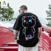 COD DSFDGDFFGHH Oversize hip hop reflective bear T-shirt short sleeve mens trend loose large couples half sleeve